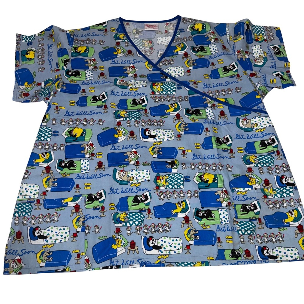 Fashion Scrubs Get Well Soon Animal Print Wrap Scrub Top Plus Size 3XL WAM12